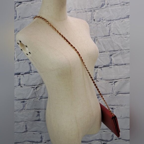 Prada Saffiano Leather Red Gold Detachable Crossbody Strap Wallet on Long Chain - Picture 11 of 16